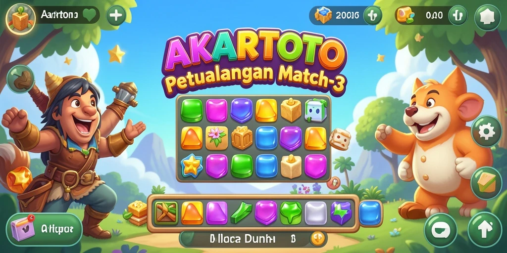 Menampilkan gameplay seru dari AKARTOTO dengan tantangan Match-3.
