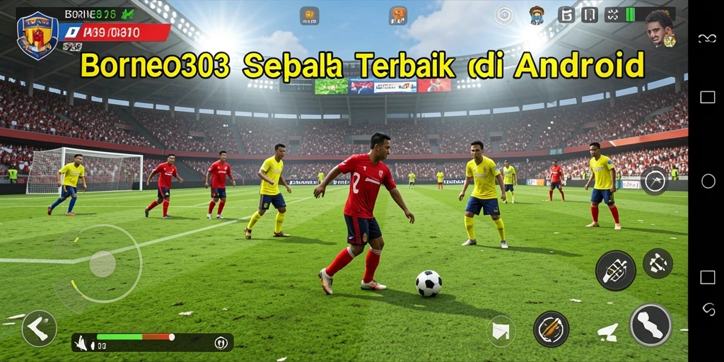 Screenshot utama BORNEO303 menampilkan aksi seru permainan sepak bola.