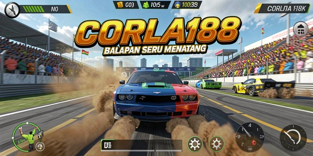 Screenshot gameplay CORLA188 dengan mobil balap di trek menantang.