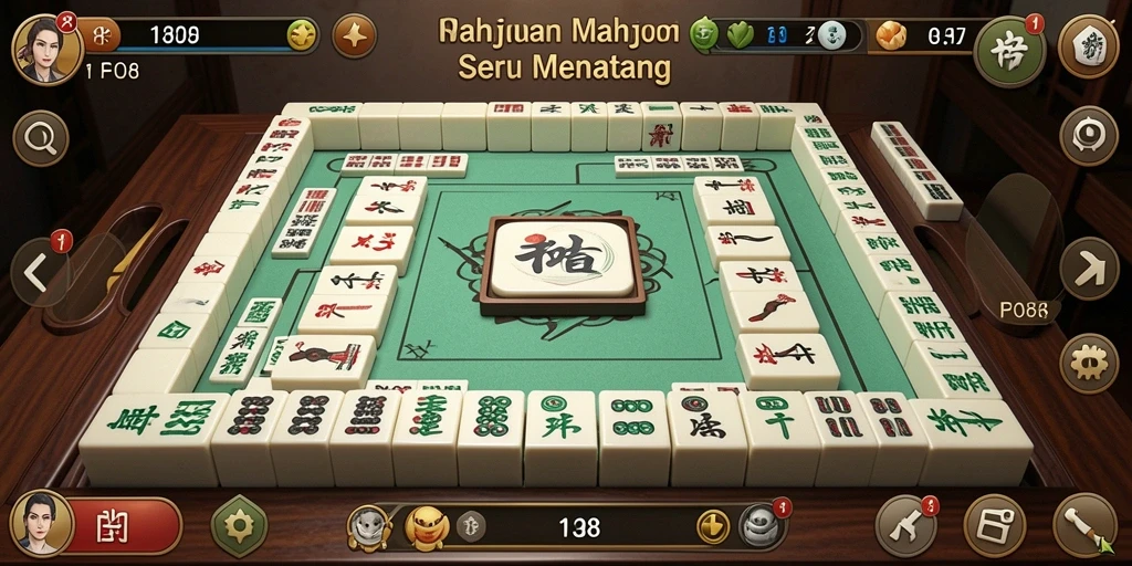 Tangkapan layar gameplay FO8 menampilkan desain papan Mahjong yang menarik.