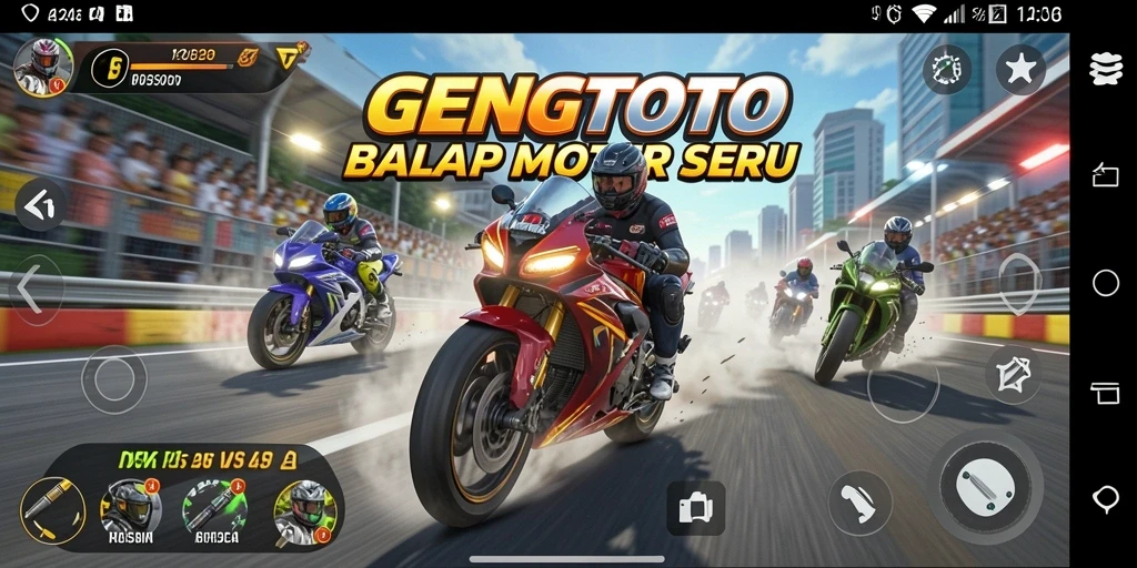 Tampilan gameplay GENGTOTO yang mendebarkan dan penuh aksi balap motor.