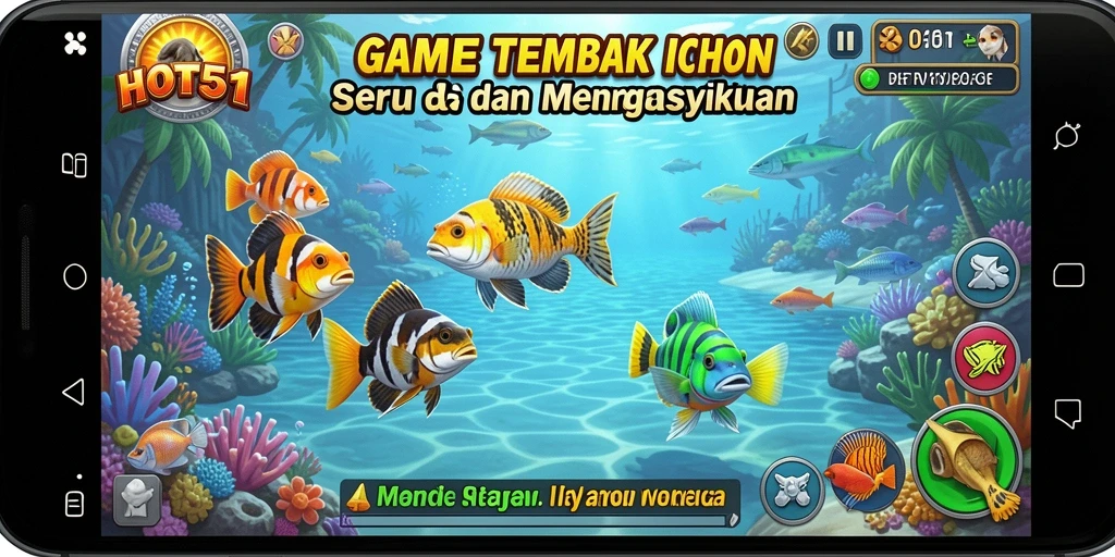 Tampilan gameplay seru dalam HOT51 dengan aksi menembak ikan.