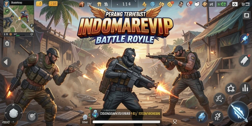 Screenshot gameplay INDOMAREVIP yang menunjukkan aksi pertarungan Battle Royale.