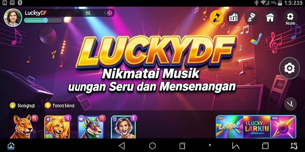 Tampilan gameplay LUCKYDF dengan antarmuka musik interaktif.